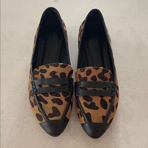 REBECCA MINKOFF-Leopard Calf Hair/Black Leather-Loafers-Sz 9M-Excellent